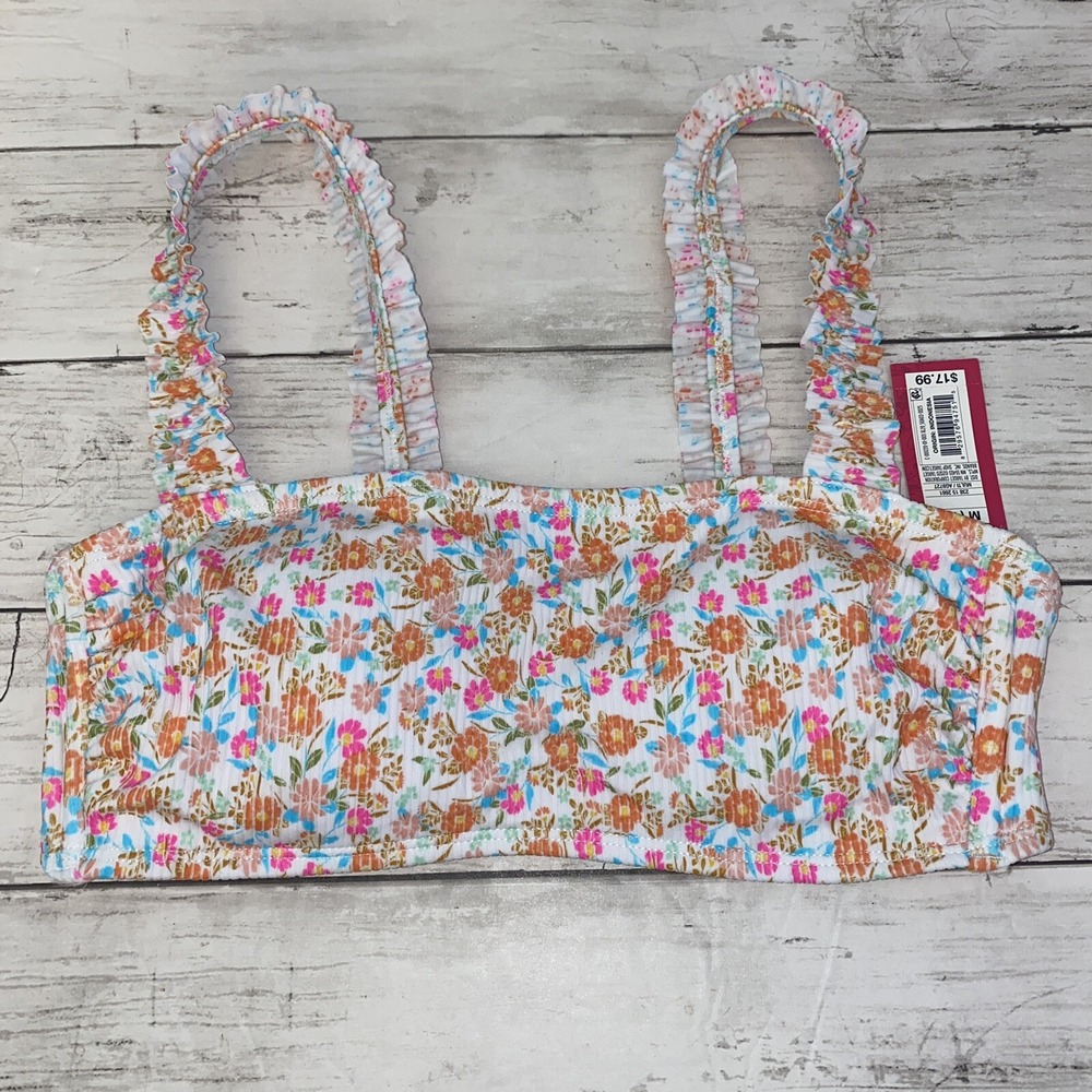 Xhilaration‎ Bikini Top Womens Medium Multi Pink Floral Swim Ruffle NEW Target M